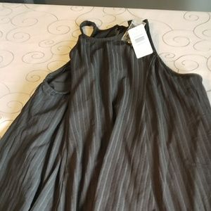 Ribbed knit high neck trapeze dress